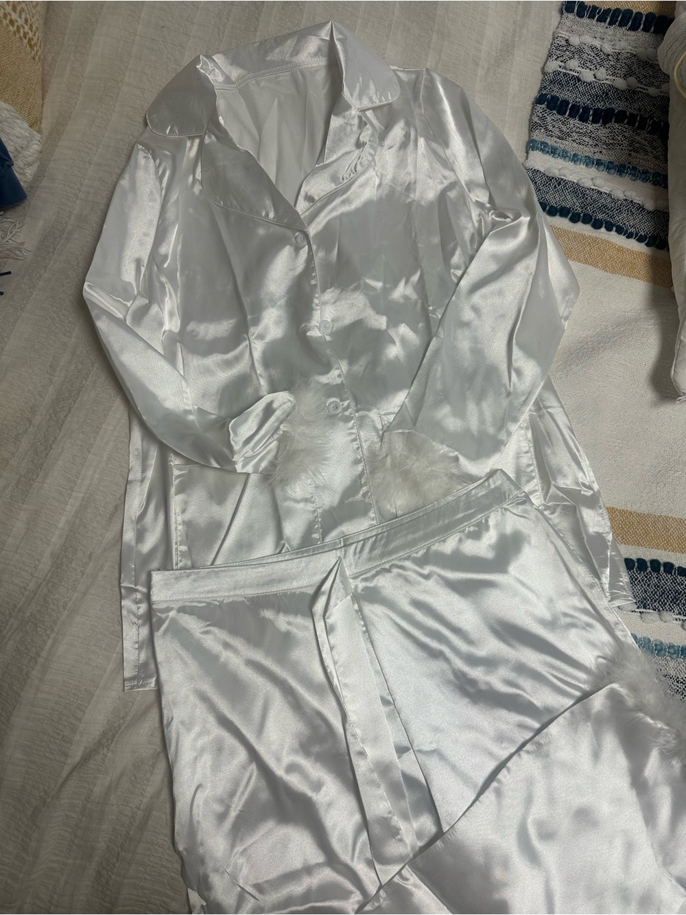 Women's Satin Pajama Set - White